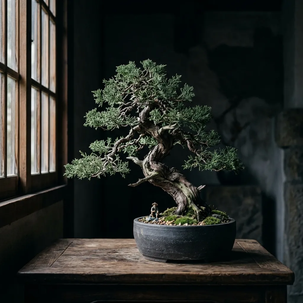 Beautiful Bonsai tree in a dark setting